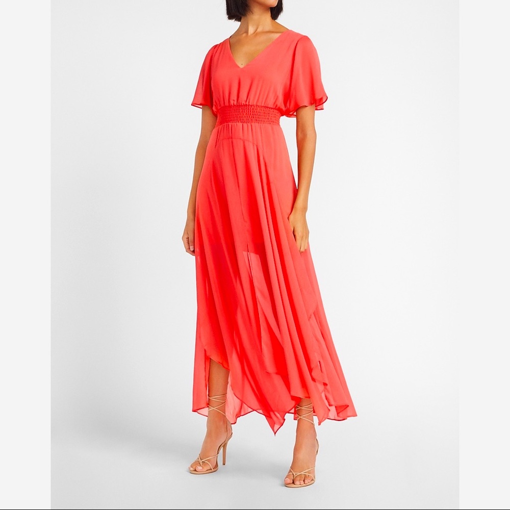 Smocked Waist Flutter Sleeve Midi Dress
